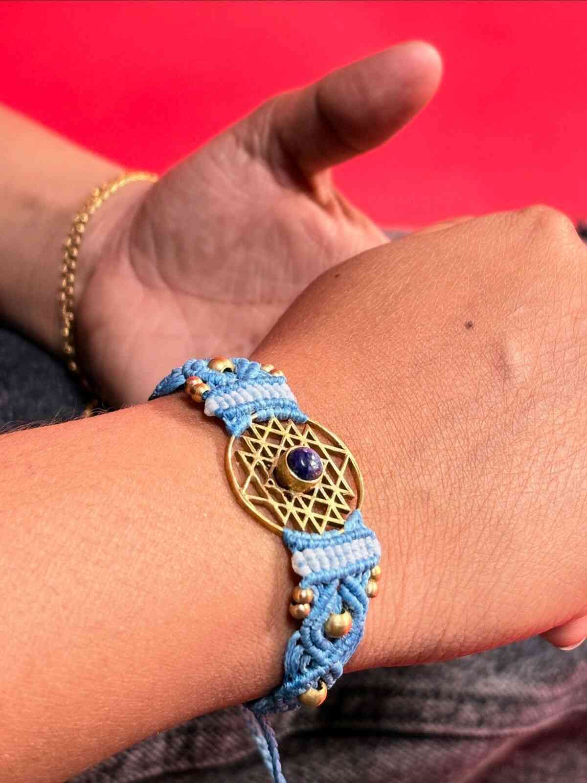Sri yantra blue Macrame bracelet 